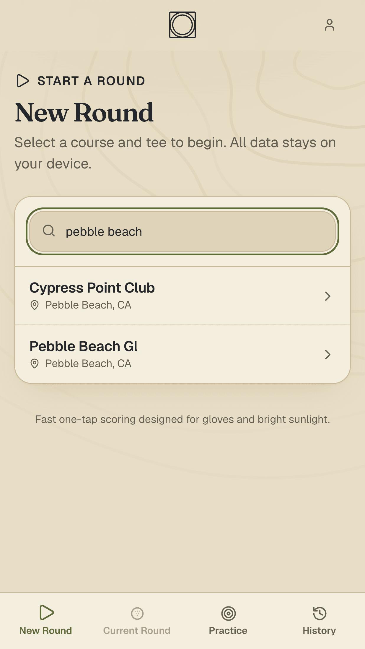 Searching real golf courses in SimplerScores