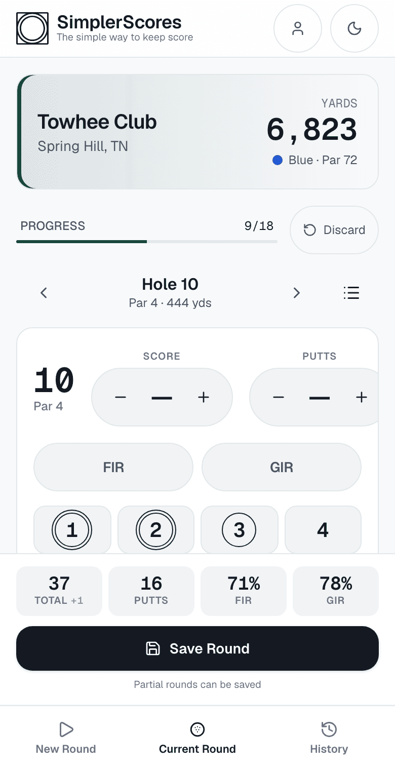 Scoring a hole in SimplerScores